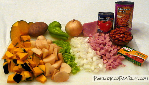 Ingredients for Puerto Rican Arroz con Habichuelas, Rice and Beans