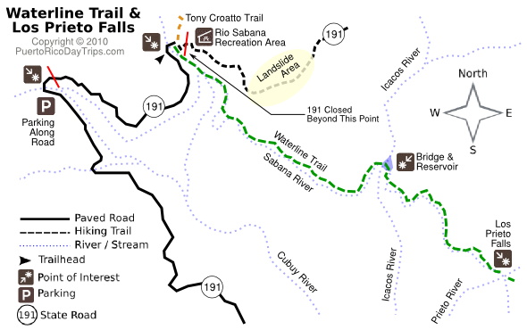 Los Prieto Falls trail map