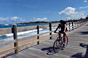 Biking the boardwalk in Pinones