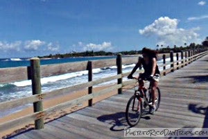 Biking the boardwalk in Pinones