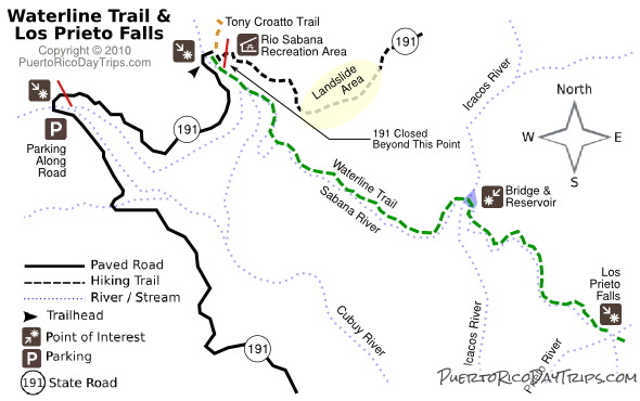 Los Prieto Falls trail map